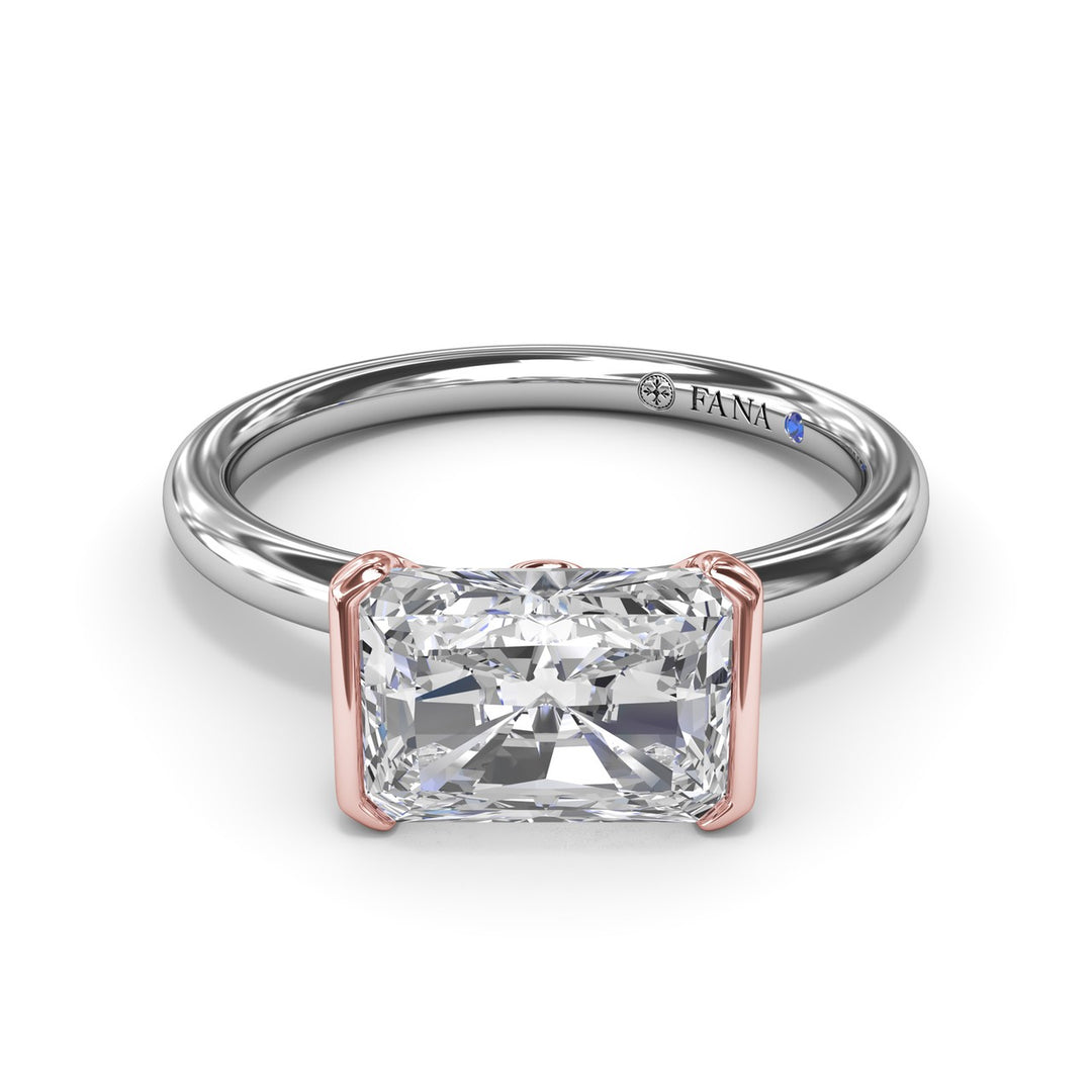 East West Half Bezel Diamond Engagement Ring