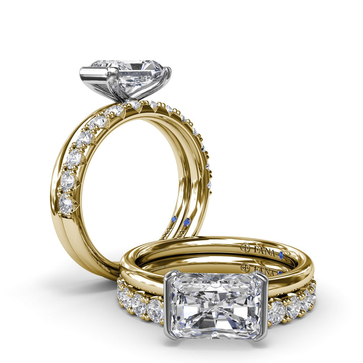 East West Half Bezel Diamond Engagement Ring