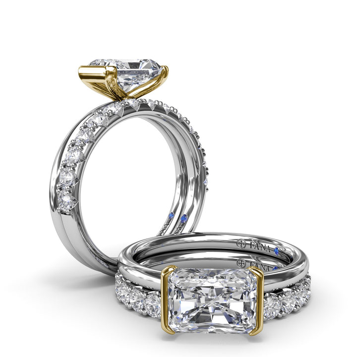 East West Half Bezel Diamond Engagement Ring