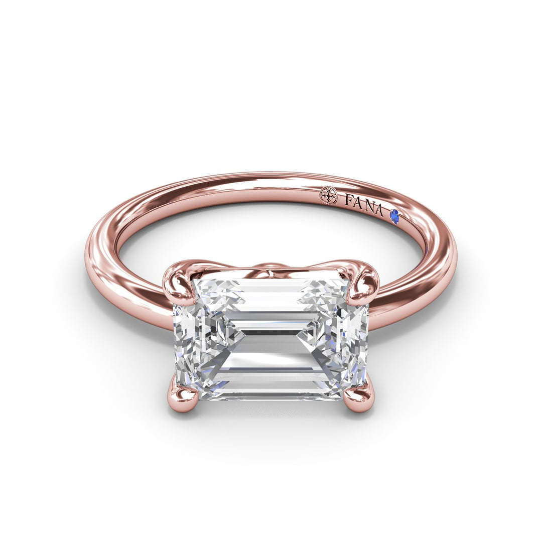 Offset Emerald-Cut Diamond Engagement Ring