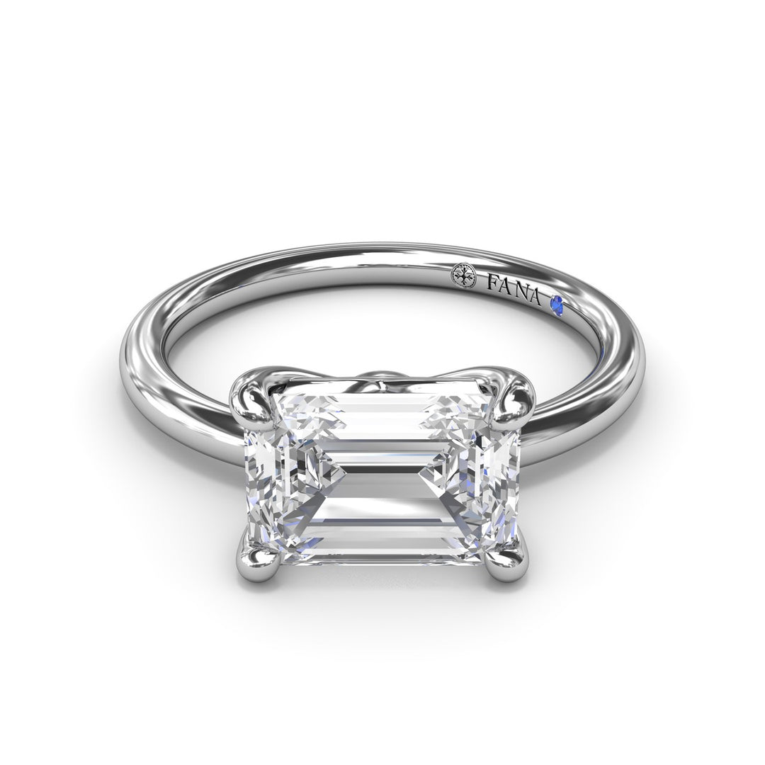 Offset Emerald-Cut Diamond Engagement Ring
