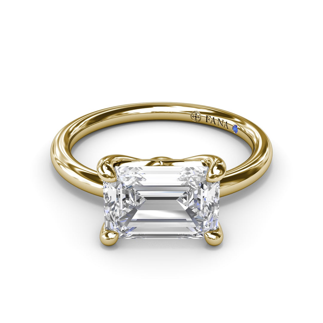 Offset Emerald-Cut Diamond Engagement Ring