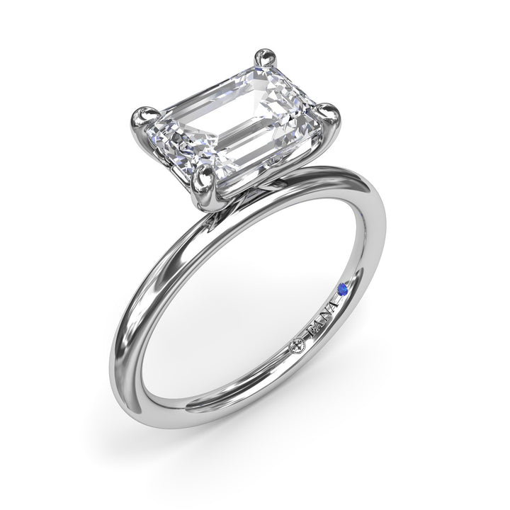 Offset Emerald-Cut Diamond Engagement Ring
