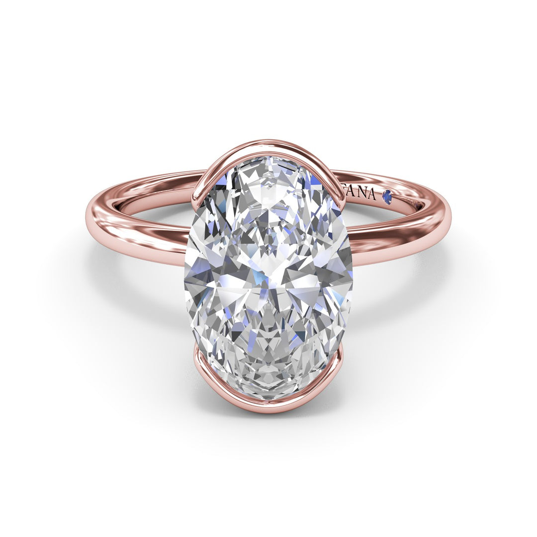 Half Bezel Oval Diamond Engagement Ring
