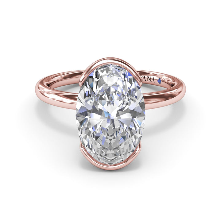 Half Bezel Oval Diamond Engagement Ring