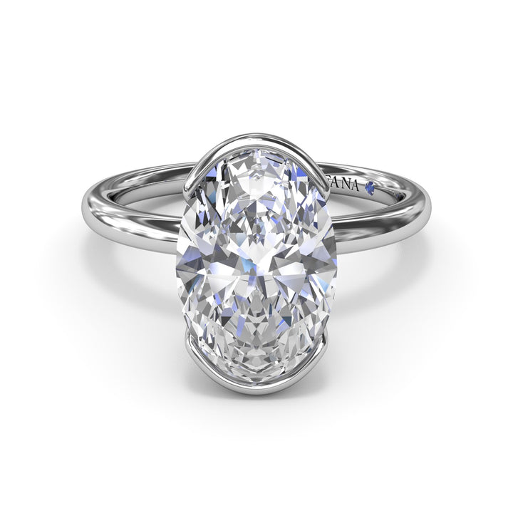Half Bezel Oval Diamond Engagement Ring