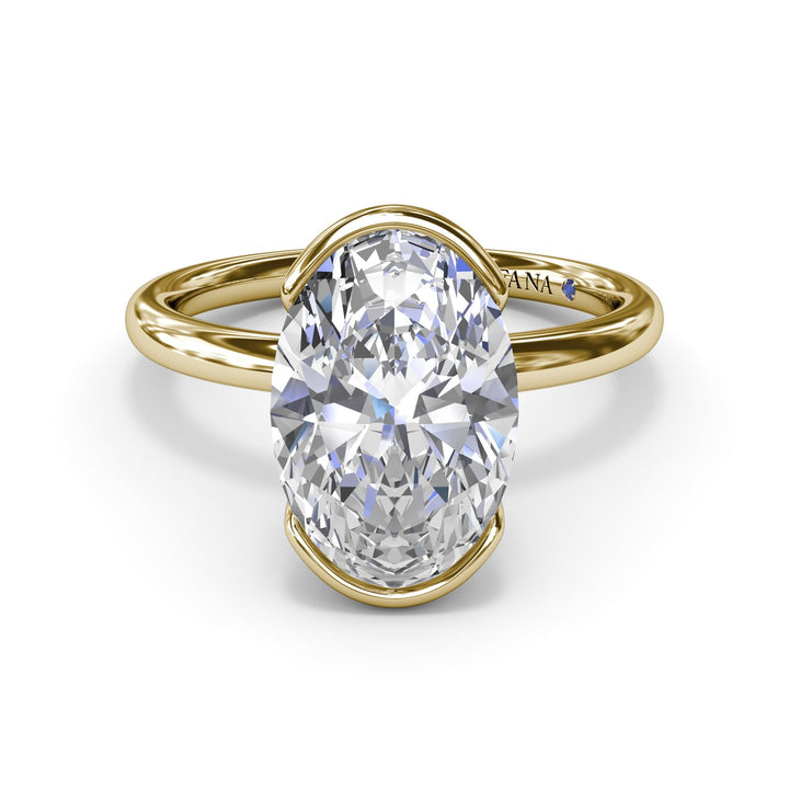 Half Bezel Oval Diamond Engagement Ring