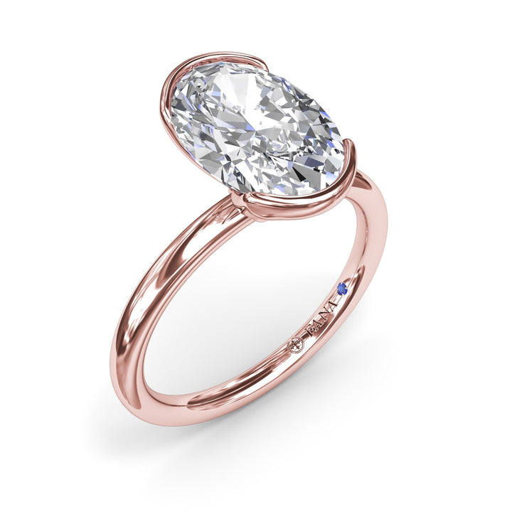 Half Bezel Oval Diamond Engagement Ring