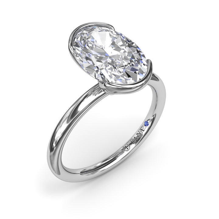Half Bezel Oval Diamond Engagement Ring