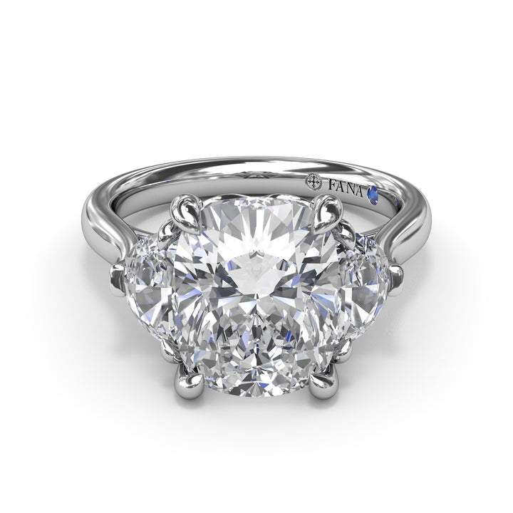 Three-Stone Half Moon Diamond Engagement Ring