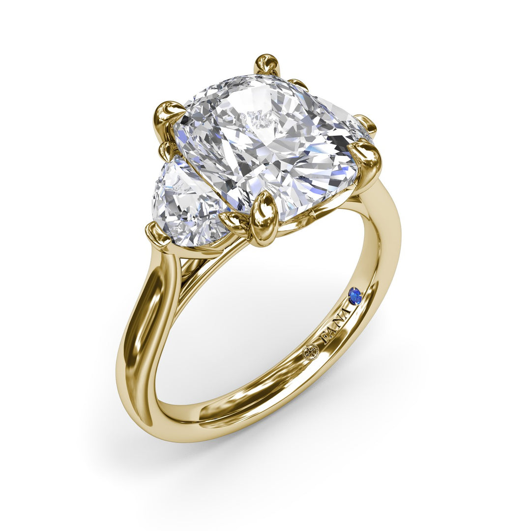 Three-Stone Half Moon Diamond Engagement Ring