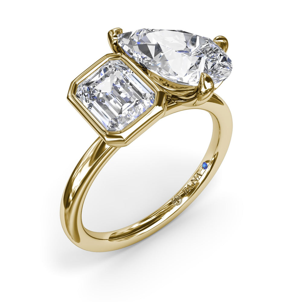 Toi et Moi Emerald Bezel and Pear Engagement Ring