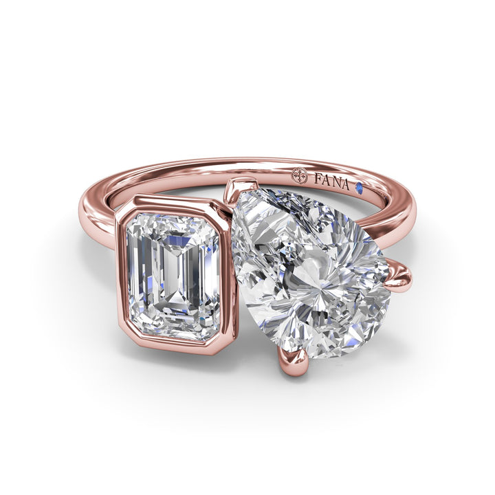 Toi et Moi Emerald Bezel and Pear Engagement Ring