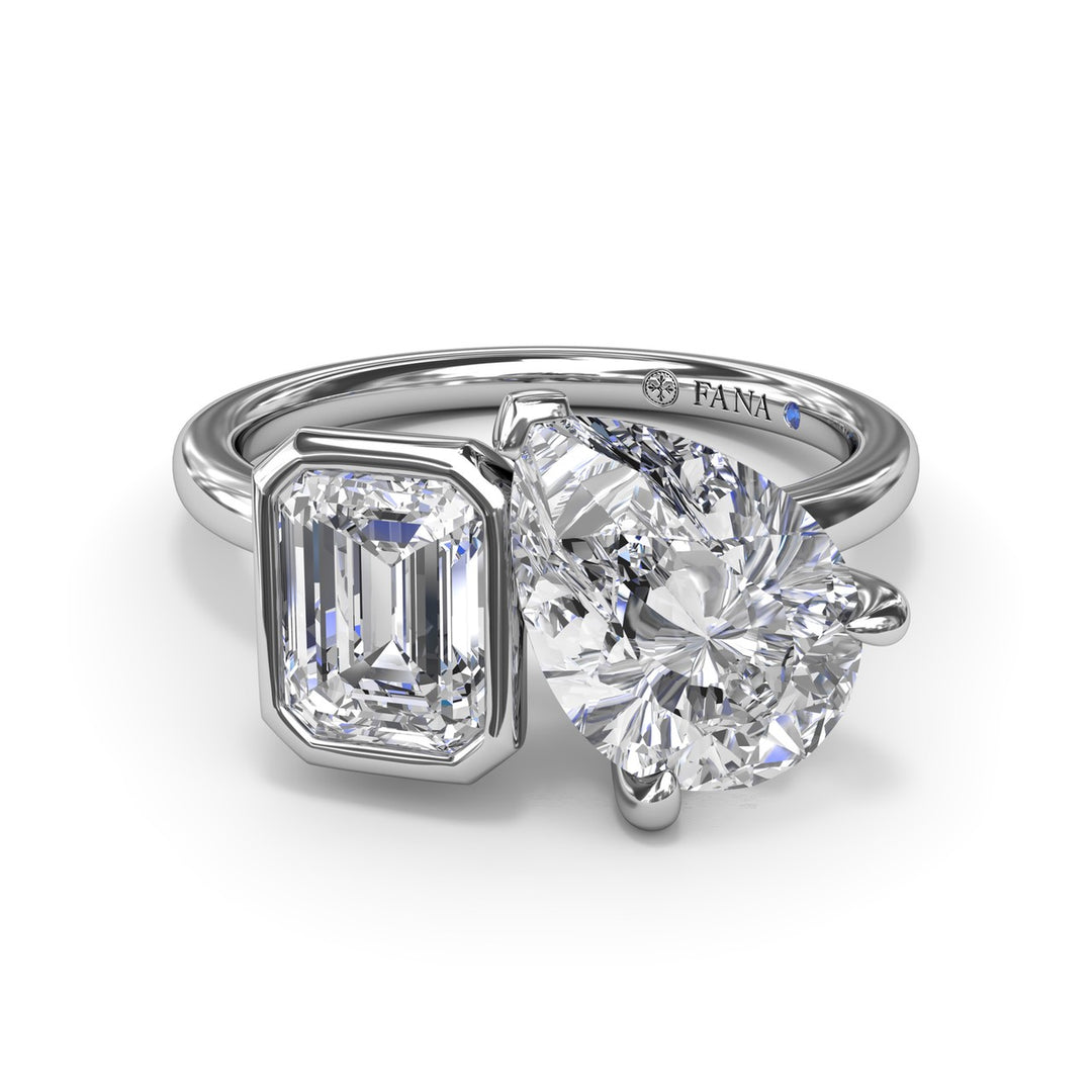 Toi et Moi Emerald Bezel and Pear Engagement Ring