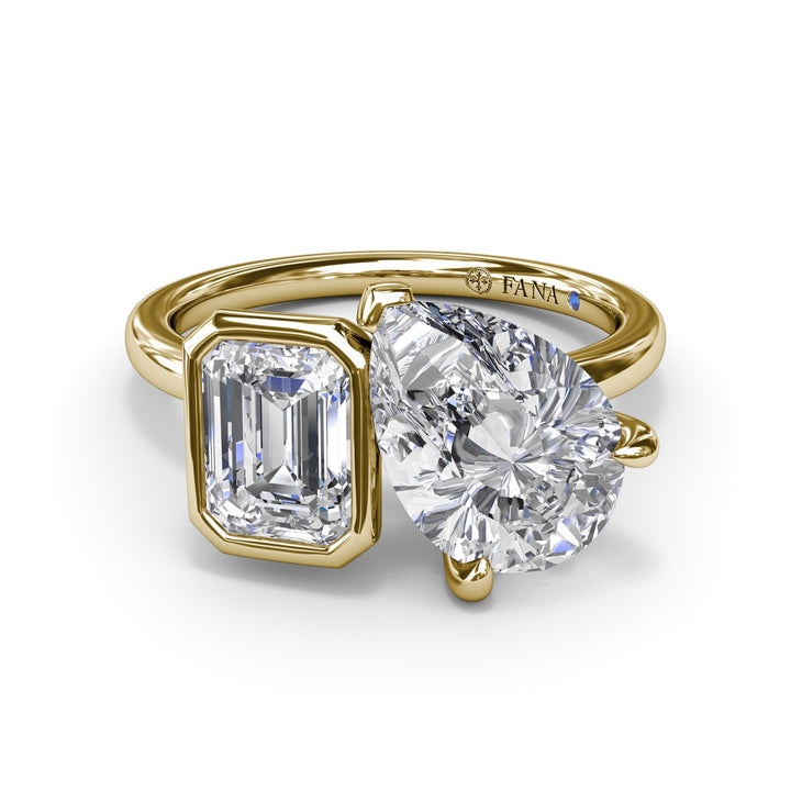 Toi et Moi Emerald Bezel and Pear Engagement Ring