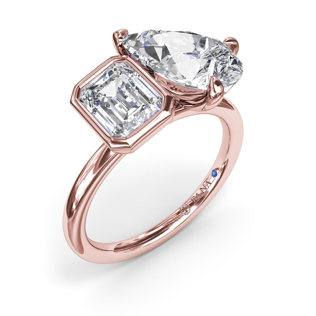 Toi et Moi Emerald Bezel and Pear Engagement Ring