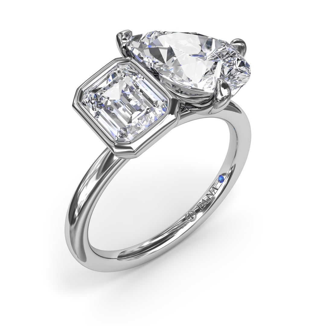 Toi et Moi Emerald Bezel and Pear Engagement Ring