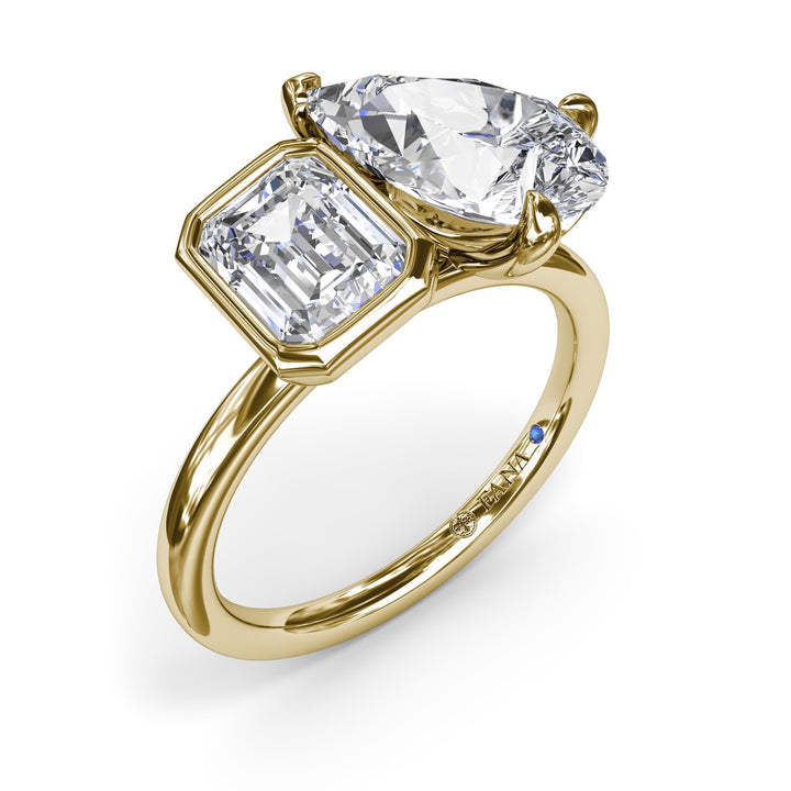 Toi et Moi Emerald Bezel and Pear Engagement Ring