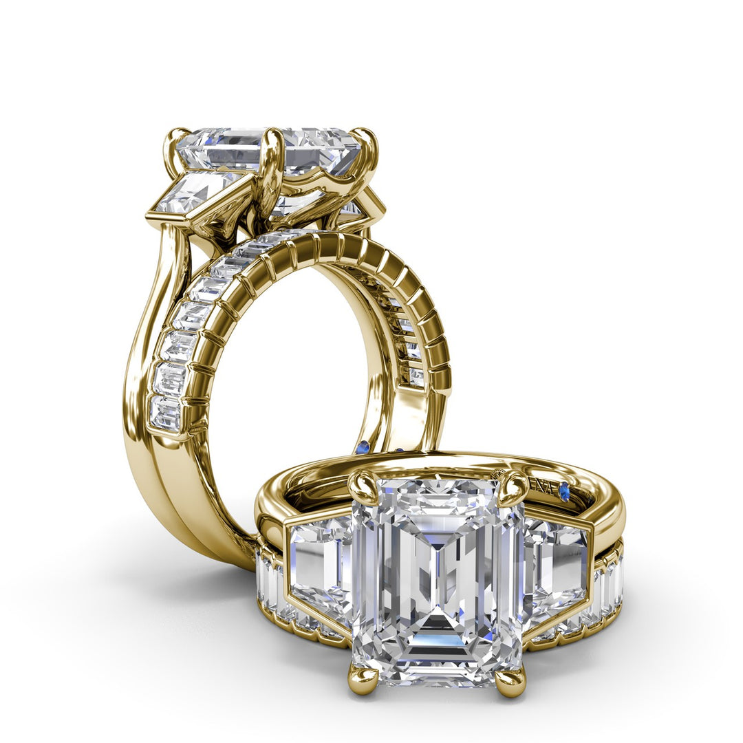 Three-Stone Trapezoid Diamond Engagement Ring