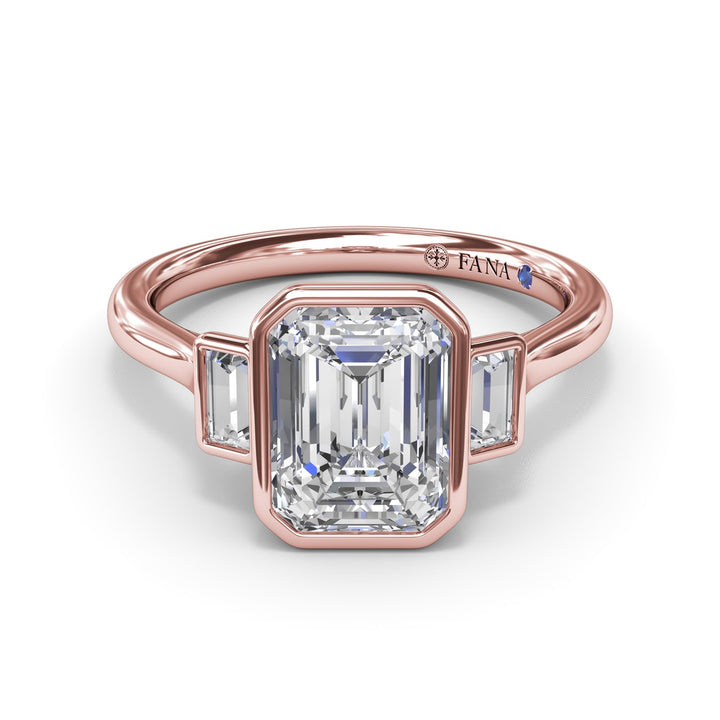 Three-Stone Emerald Cut Bezel Engagement Ring