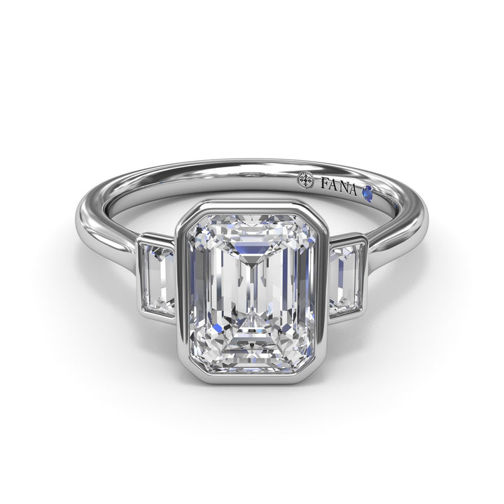 Three-Stone Emerald Cut Bezel Engagement Ring