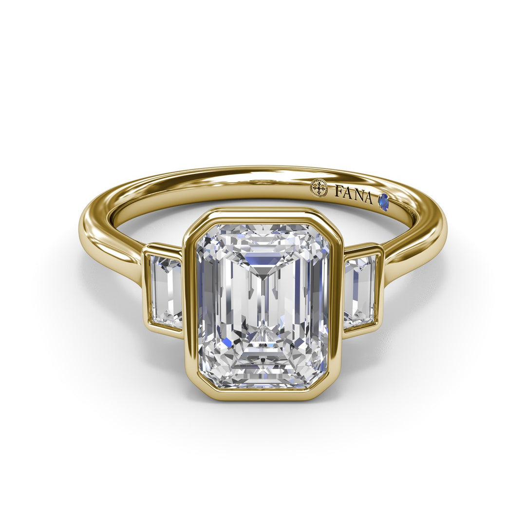 Three-Stone Emerald Cut Bezel Engagement Ring