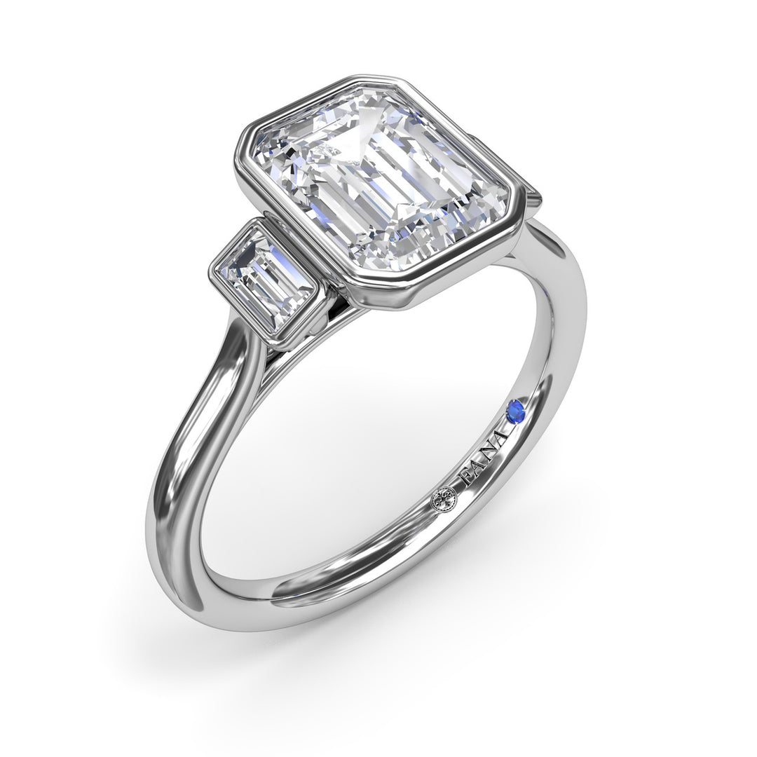 Three-Stone Emerald Cut Bezel Engagement Ring
