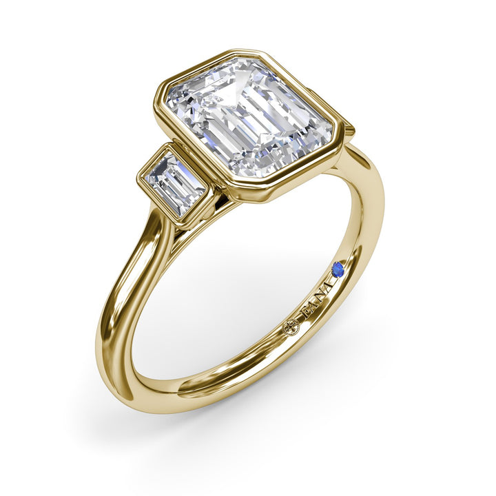 Three-Stone Emerald Cut Bezel Engagement Ring