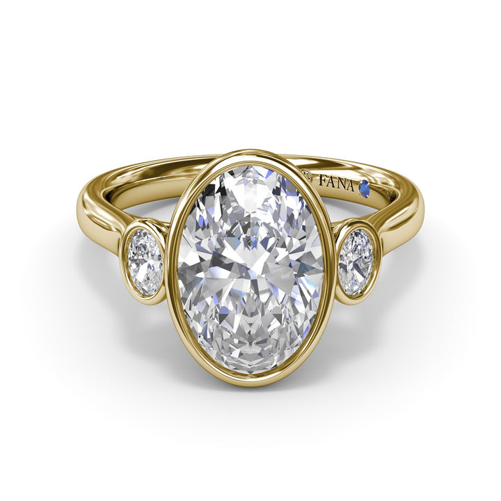 Three-Stone Oval Bezel Set Engagement Ring
