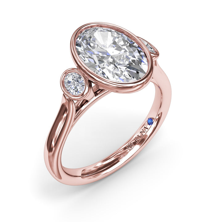 Three-Stone Oval Bezel Set Engagement Ring