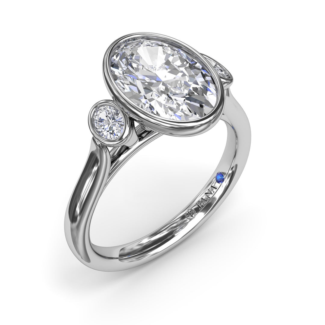 Three-Stone Oval Bezel Set Engagement Ring