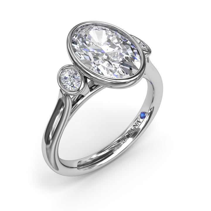 Three-Stone Oval Bezel Set Engagement Ring