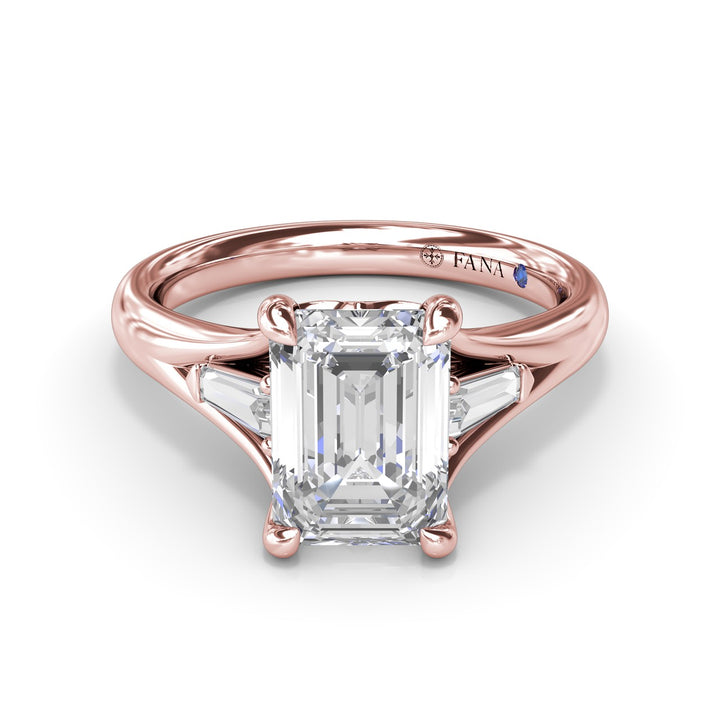 Split Shank Emerald Cut Diamond Engagement Ring