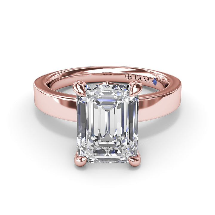 Wide Band Emerald Cut Diamond Engagement Ring