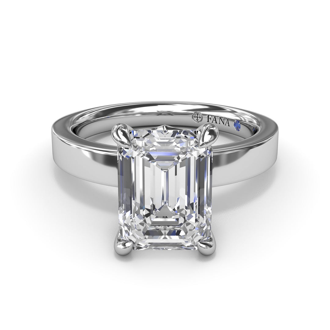 Wide Band Emerald Cut Diamond Engagement Ring