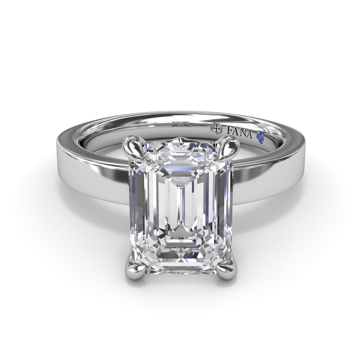 Wide Band Emerald Cut Diamond Engagement Ring