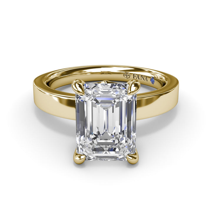 Wide Band Emerald Cut Diamond Engagement Ring