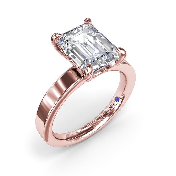 Wide Band Emerald Cut Diamond Engagement Ring