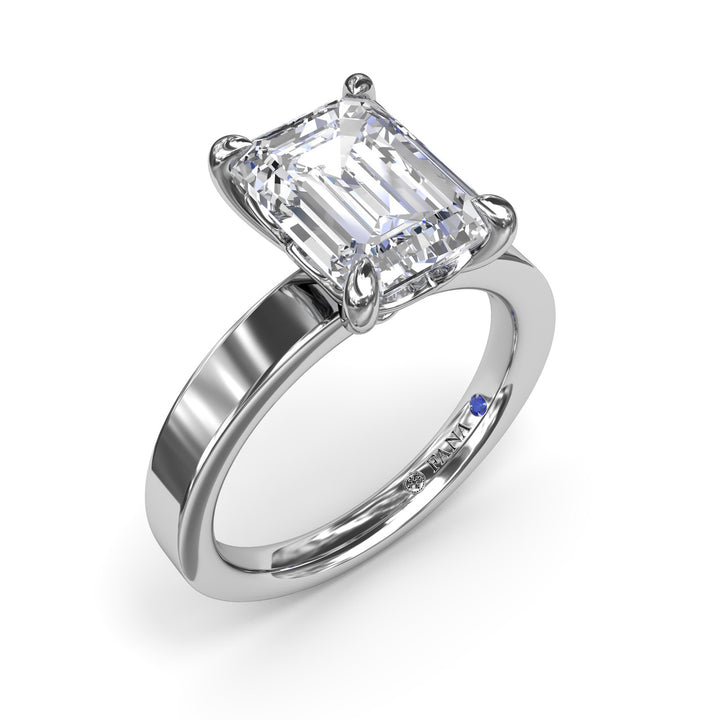 Wide Band Emerald Cut Diamond Engagement Ring