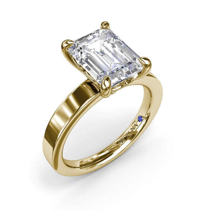 Wide Band Emerald Cut Diamond Engagement Ring