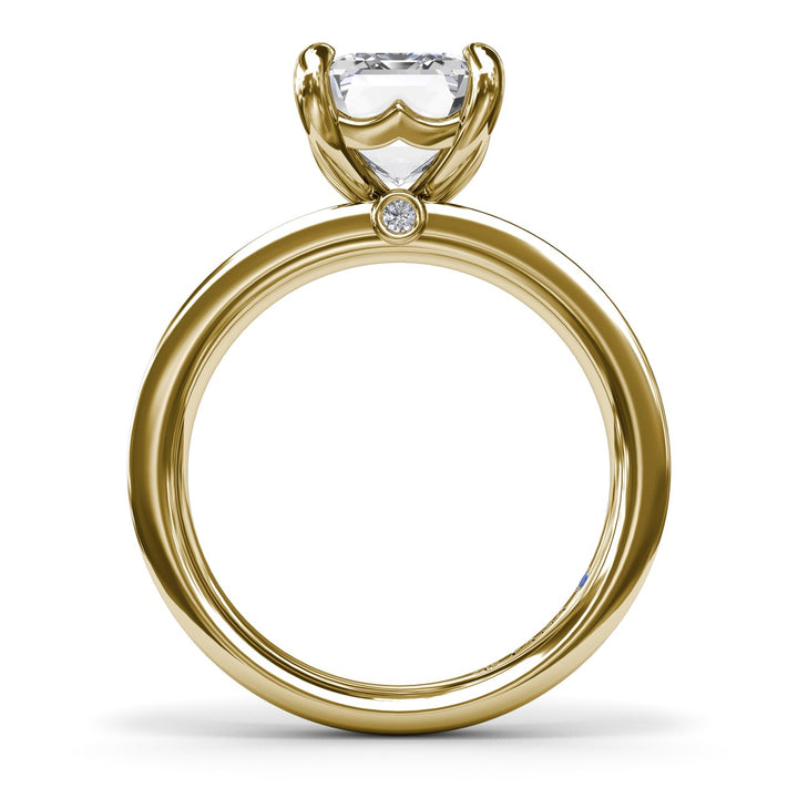 Wide Band Emerald Cut Diamond Engagement Ring