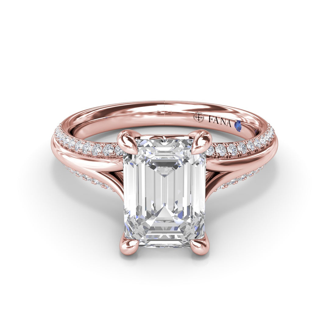 Unique Cathedral Emerald Cut Engagement Ring