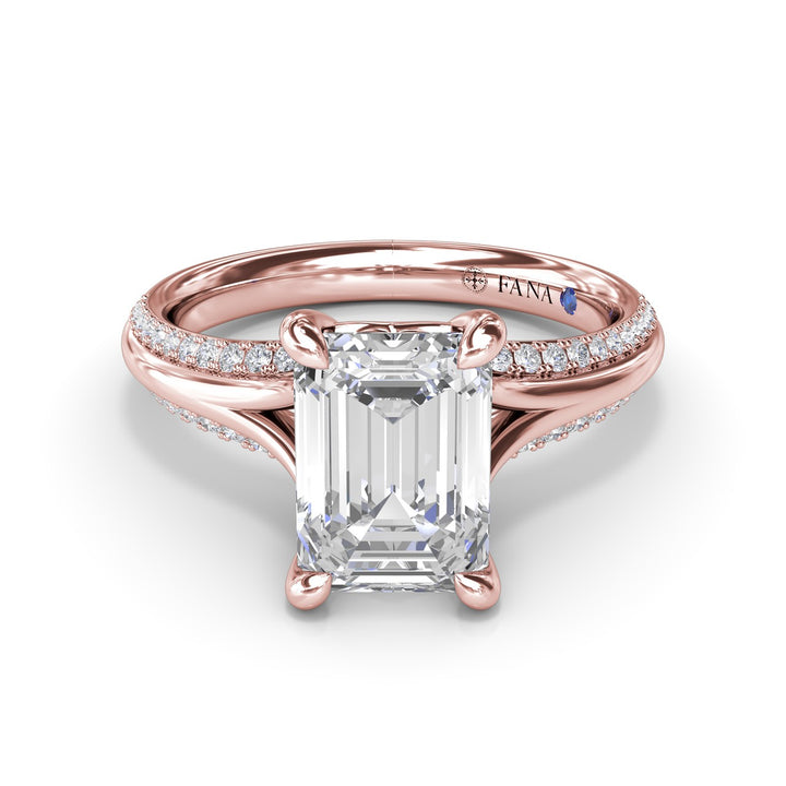 Unique Cathedral Emerald Cut Engagement Ring