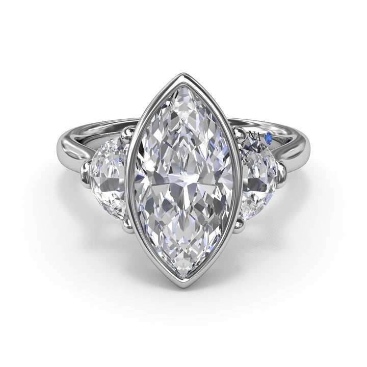 Marquise & Half Moon Diamond Engagement Ring