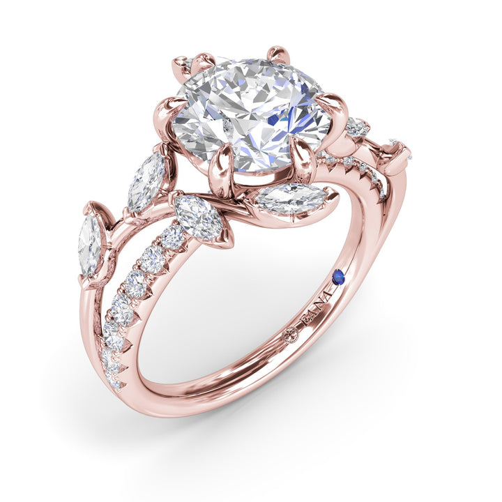 Vine-Inspired Split Round Diamond Engagement Ring