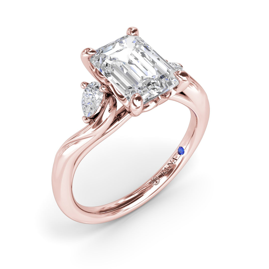 Three-Stone Curved Emerald Cut Engagement Ring
