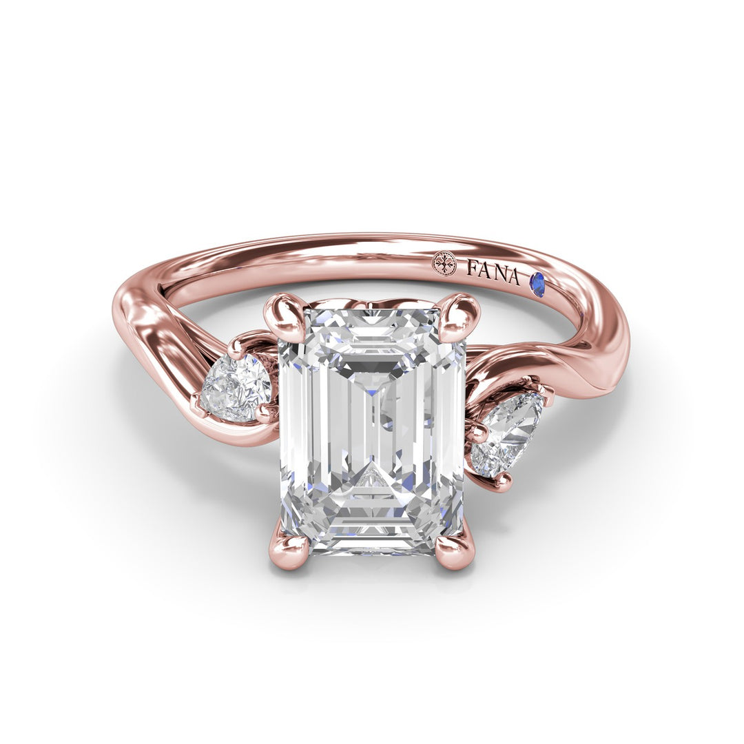 Three-Stone Curved Emerald Cut Engagement Ring