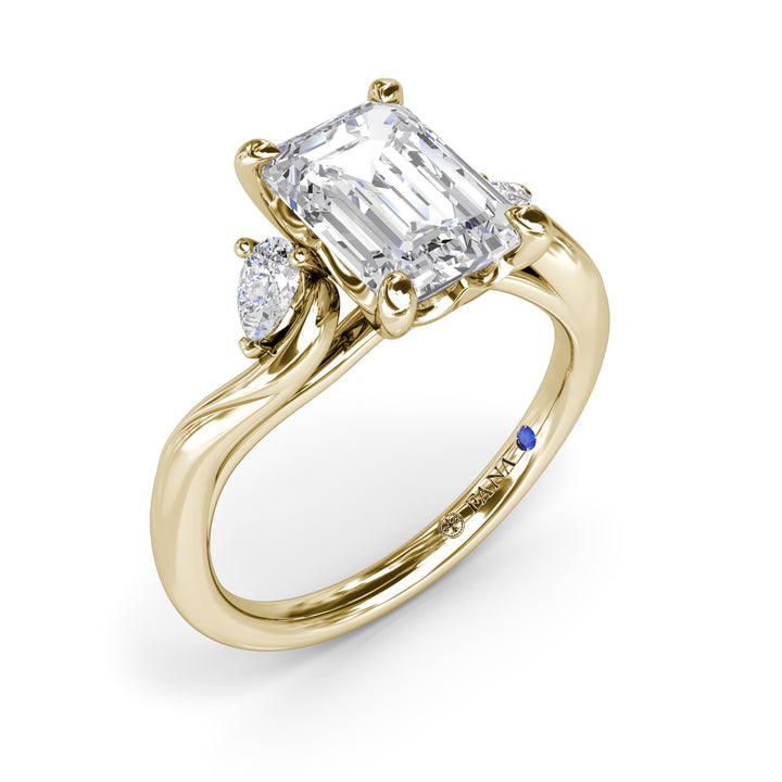 Three-Stone Curved Emerald Cut Engagement Ring