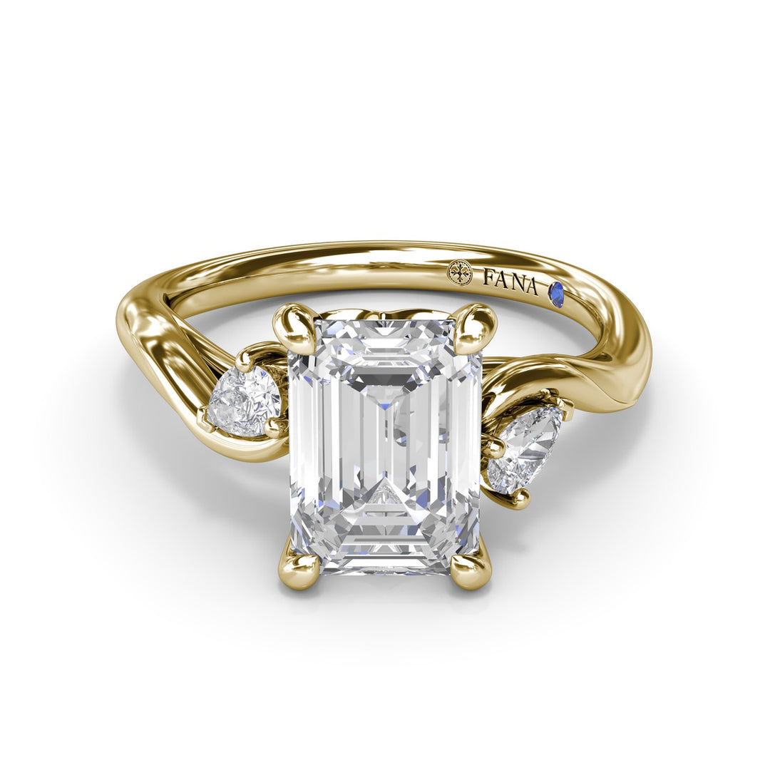 Three-Stone Curved Emerald Cut Engagement Ring