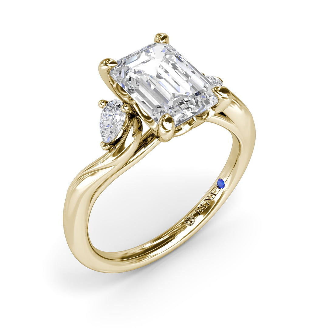 Three-Stone Curved Emerald Cut Engagement Ring